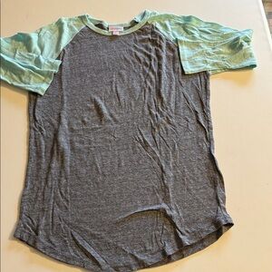 LuLaRoe Kids Raglan Tee - Gray and Light Green